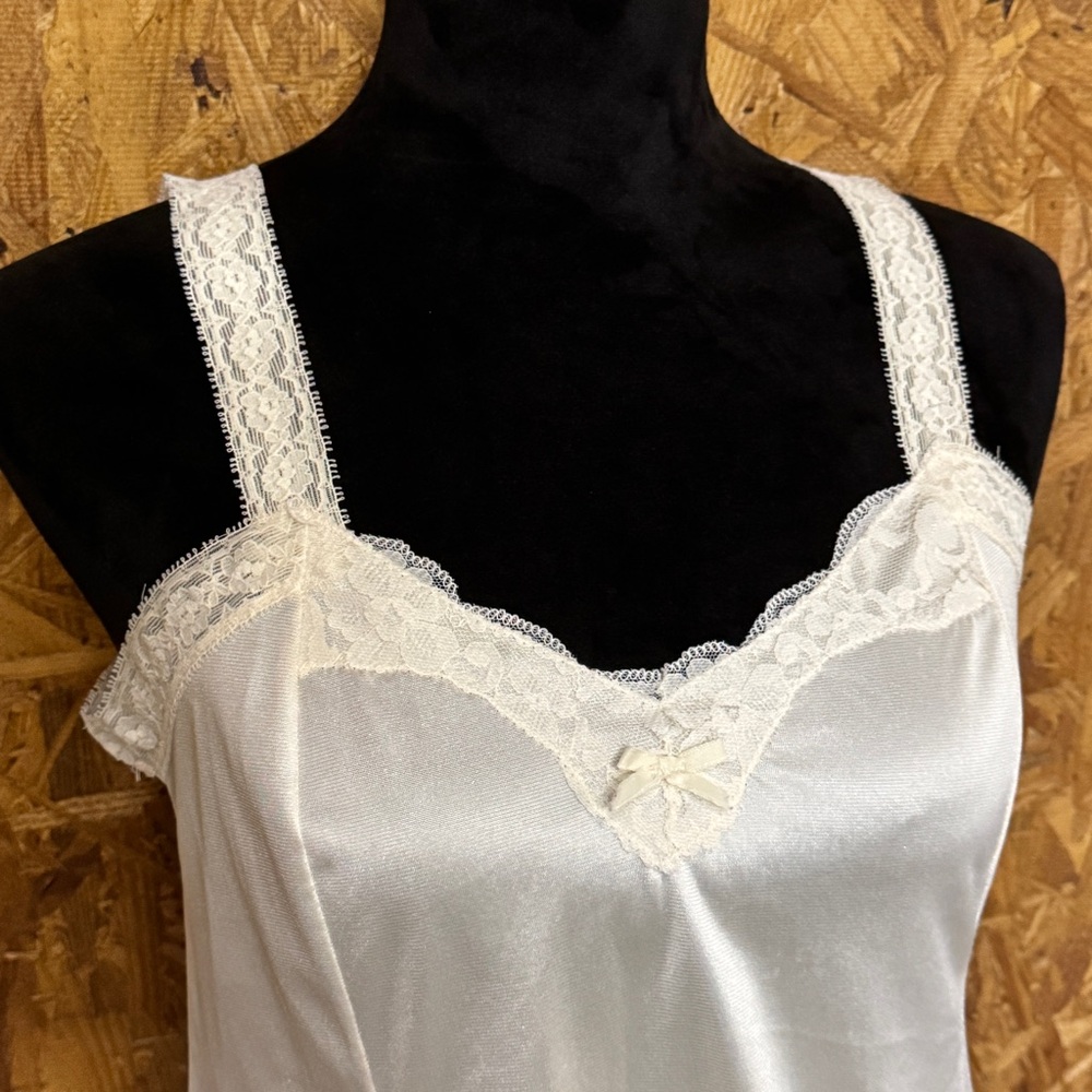 VTG Greenco Maid Ivory Satin Babydoll Cami Lace & Bow Lingerie Tank Top Sexy 6